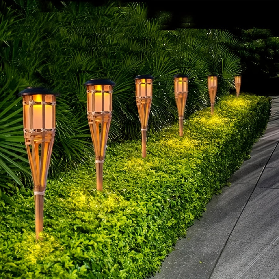 TIKIGLOW - Solar bamboo LED flame lights for warm outdoor ambiance and garden décor