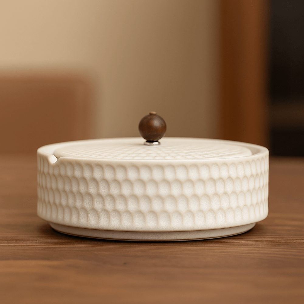 CERAVEX – Minimalist Ashtray with Elegant Wooden Lid