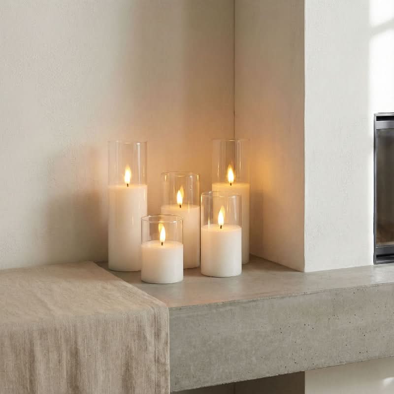 CANDLORA - Elegant ivory LED pillar candle set for safe, warm, and ambient home lighting