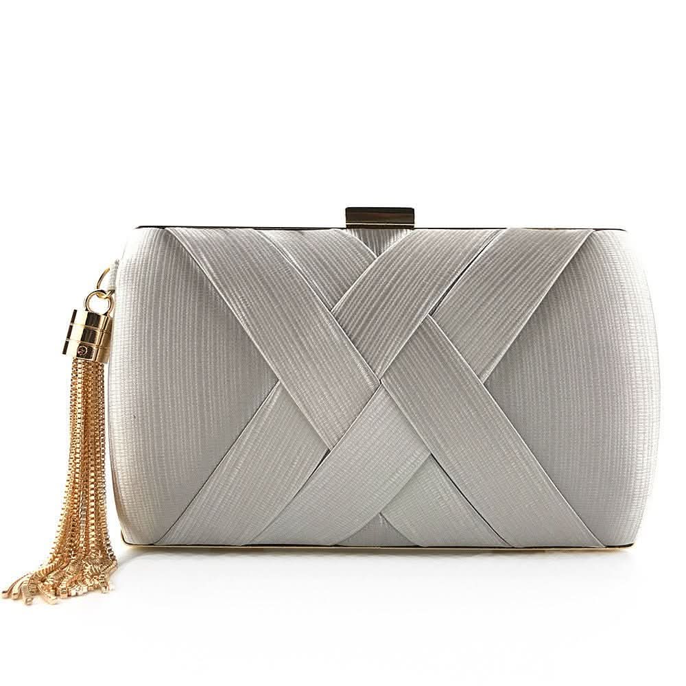 Elegant Satin Evening Clutch Purse with Tassel Detail - Gold Evening Bag 11