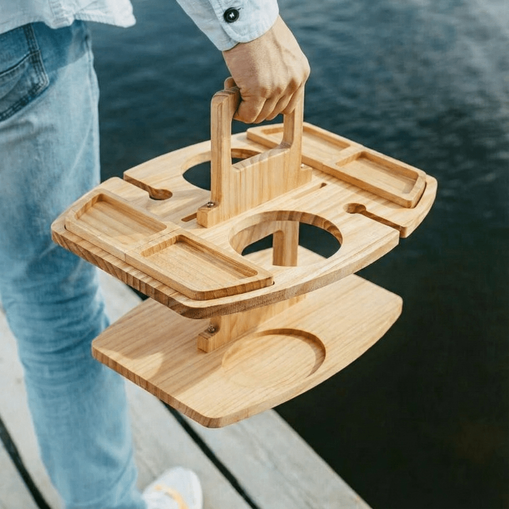 VINTAGE PICNIC – Wooden Picnic Table with Compartments for Wine and Outdoor Dining