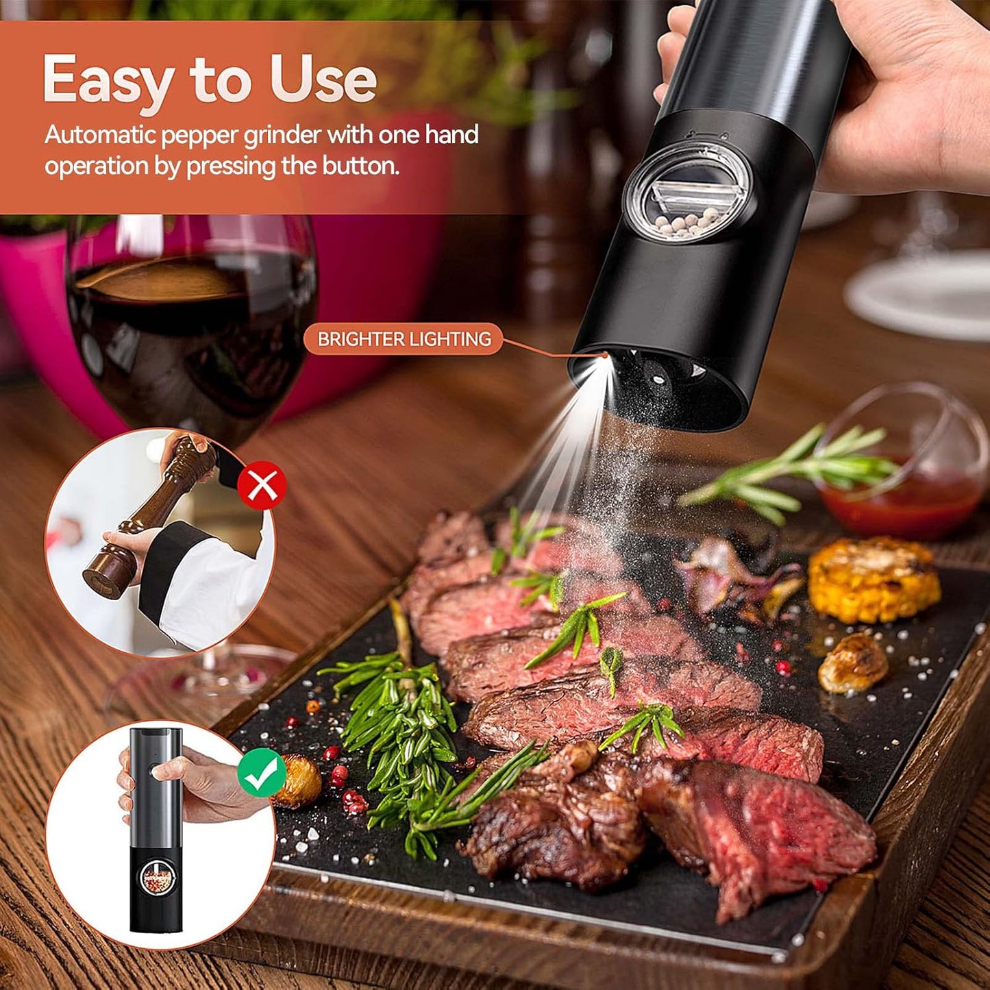 GRINDORA – Rechargeable Electric Salt and Pepper Mill Set