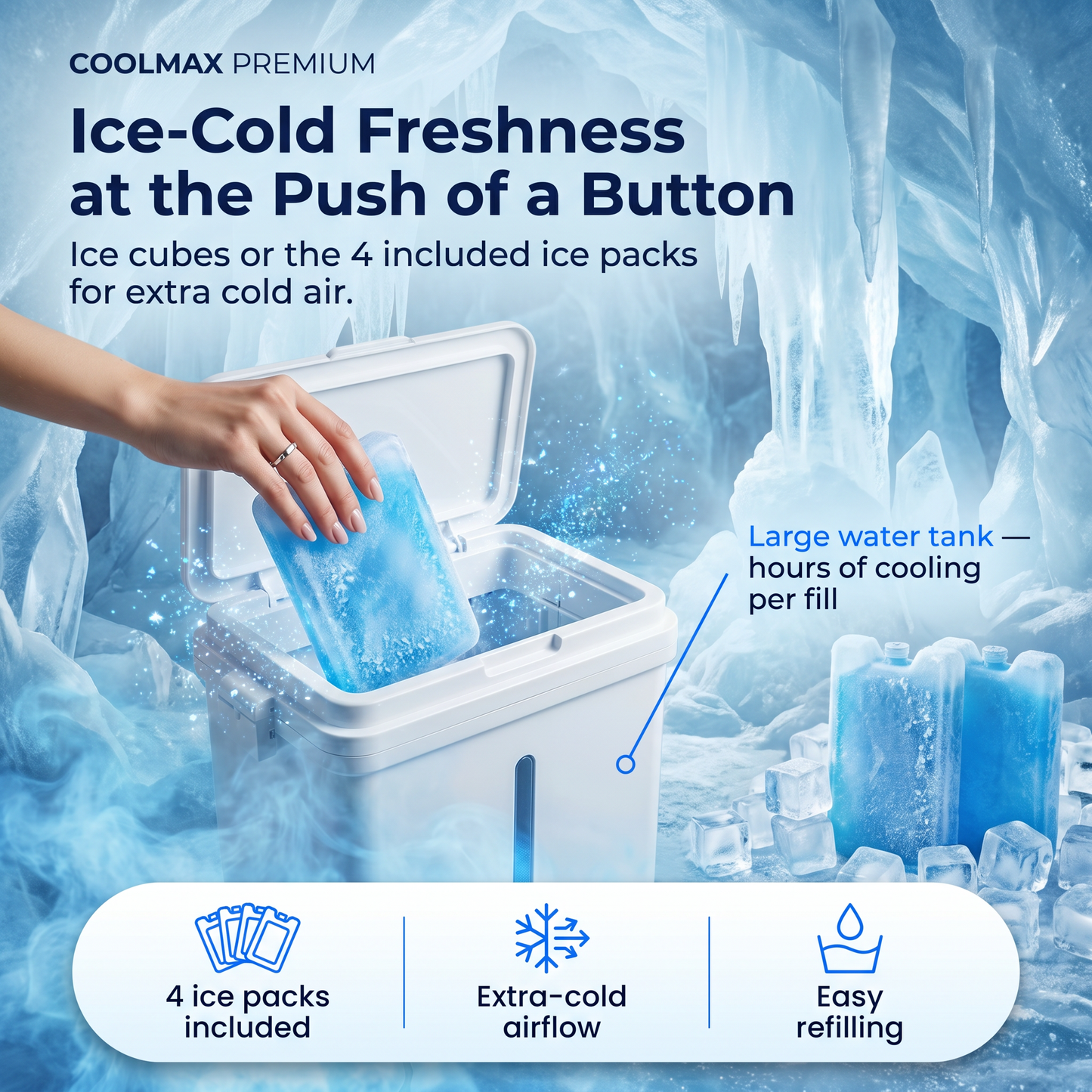 COOLMAX Premium – Raffrescatore d’aria portatile per un raffreddamento confortevole senza installazione