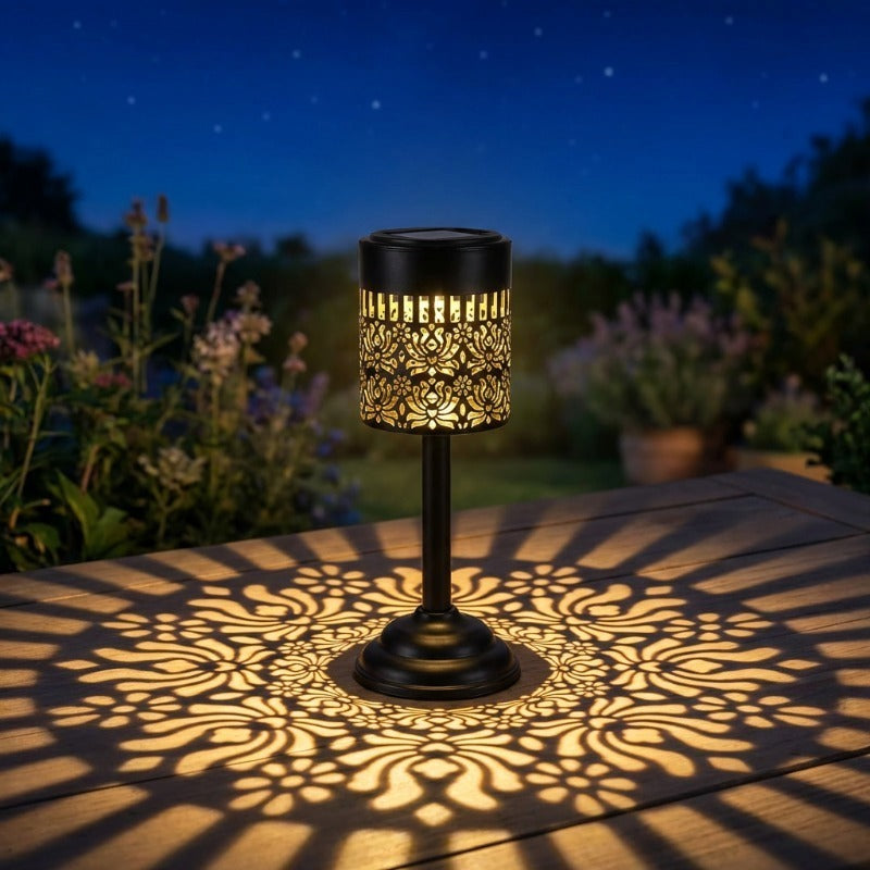 GLOWPEONY – Metal Solar Desk Lamp for Warm Evening Ambience
