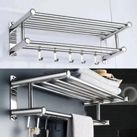 RAILESSA – Space-Saving Towel Rack with Shelf & Hooks for Smart Storage