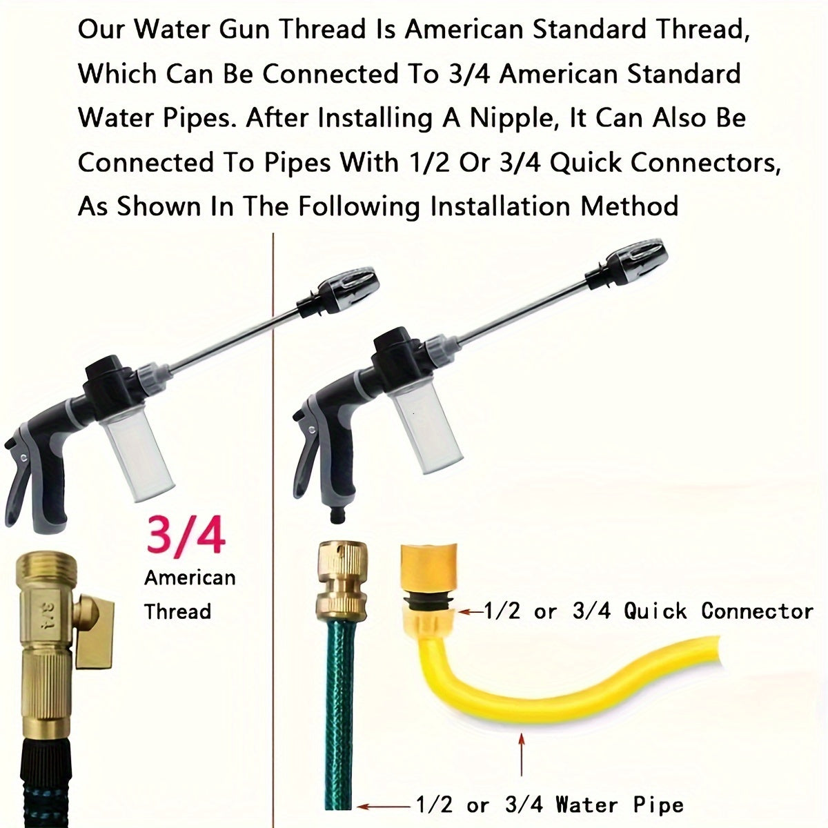 AQUAFORCE - High-pressure garden water gun with foam cannon and long handle sprayer for powerful outdoor cleaning