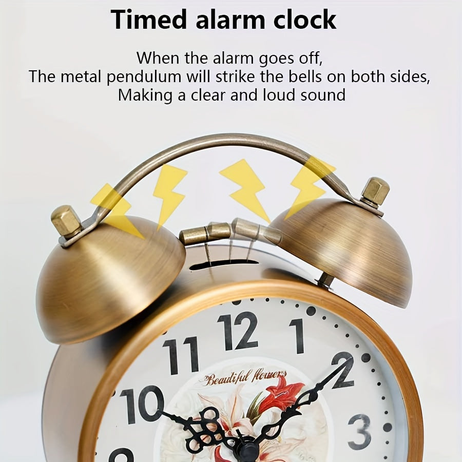 TIMEBELL - Scandinavian vintage luminous twin bell alarm clock with classic metal design