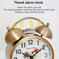 TIMEBELL - Scandinavian vintage luminous twin bell alarm clock with classic metal design