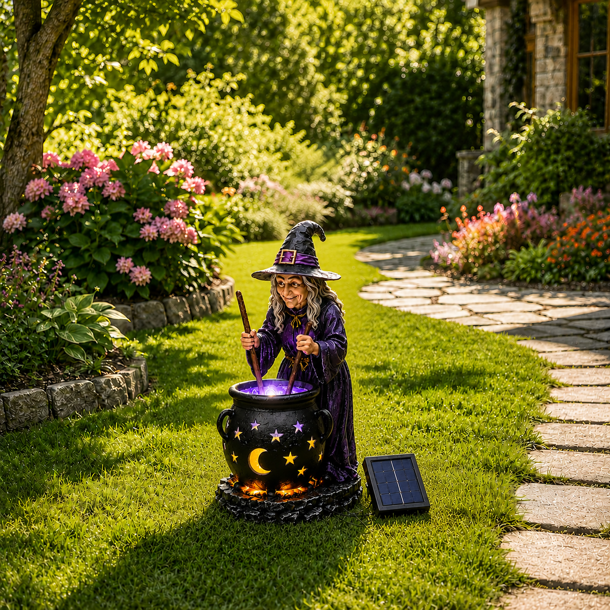 BREWFLARE – Halloween Witch Cauldron Solar Light for Eerie Seasonal Lighting