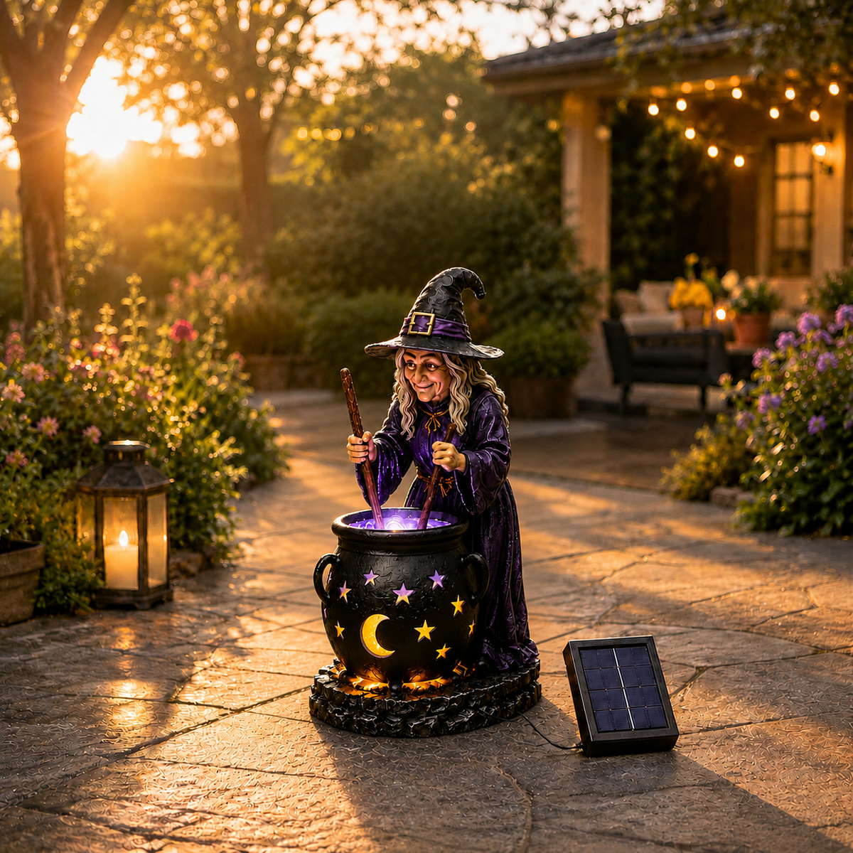 BREWFLARE – Halloween Witch Cauldron Solar Light for Eerie Seasonal Lighting