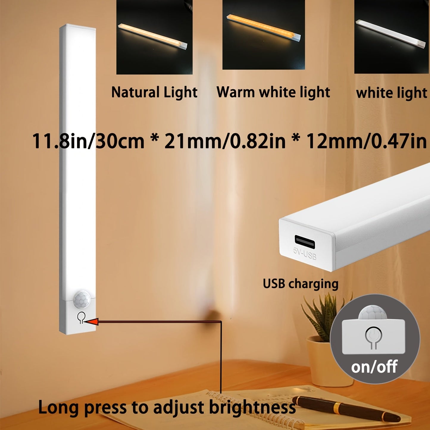 MOTIONLUX - Smart motion sensor LED night light with USB rechargeable battery and adjustable brightness