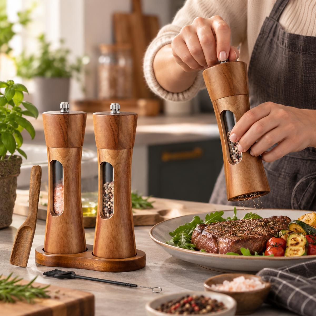GRINDBELLE – Salz- und Pfeffermühle mit Sichtfenster für elegante Mahlzeiten