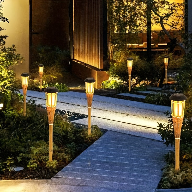 TIKIGLOW - Solar bamboo LED flame lights for warm outdoor ambiance and garden décor