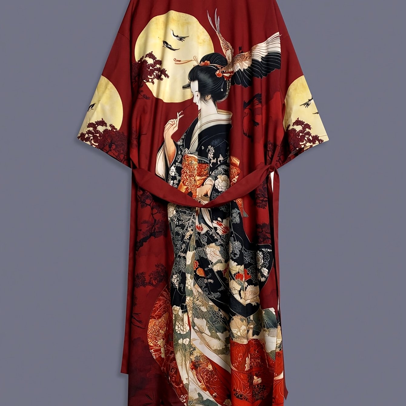 Kiyomara - Vintage Japanese Print Satin Kimono Cover-Up