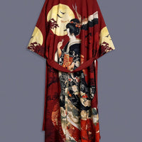 Kiyomara - Vintage Japanese Print Satin Kimono Cover-Up
