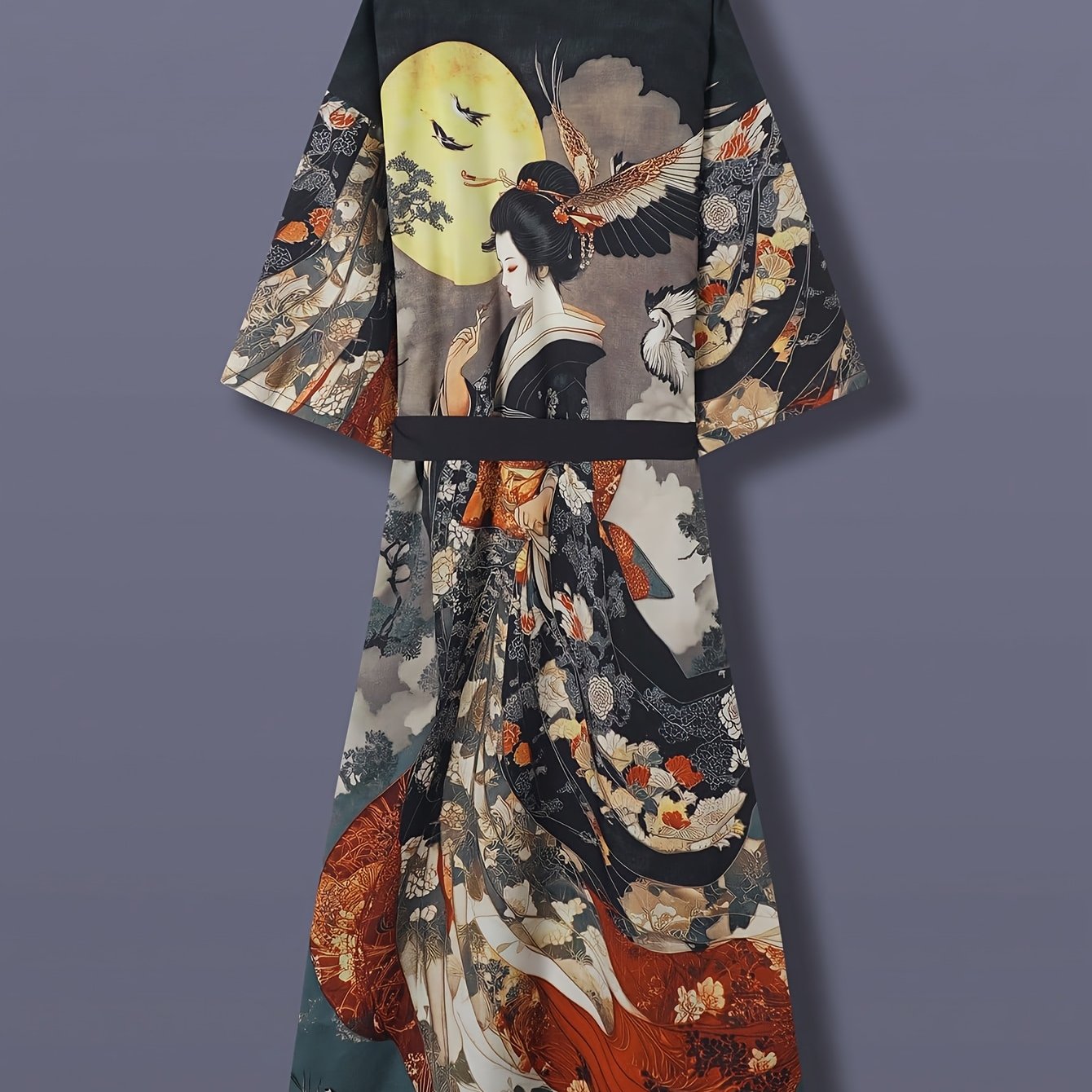 Kiyomara - Vintage Japanese Print Satin Kimono Cover-Up
