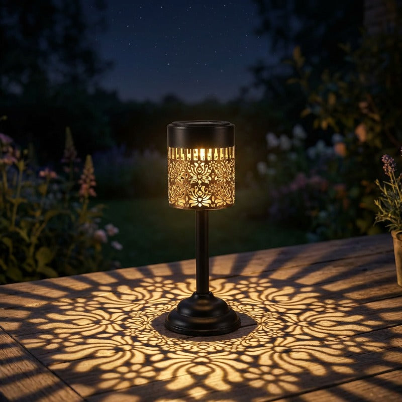 GLOWPEONY – Metal Solar Desk Lamp for Warm Evening Ambience