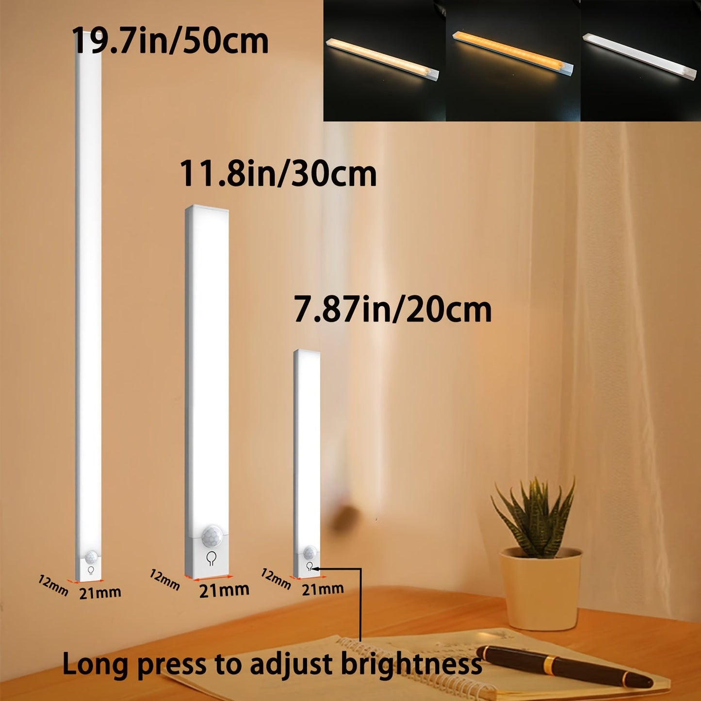 MOTIONLUX - Smart motion sensor LED night light with USB rechargeable battery and adjustable brightness