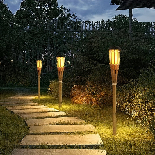 TIKIGLOW - Solar bamboo LED flame lights for warm outdoor ambiance and garden décor