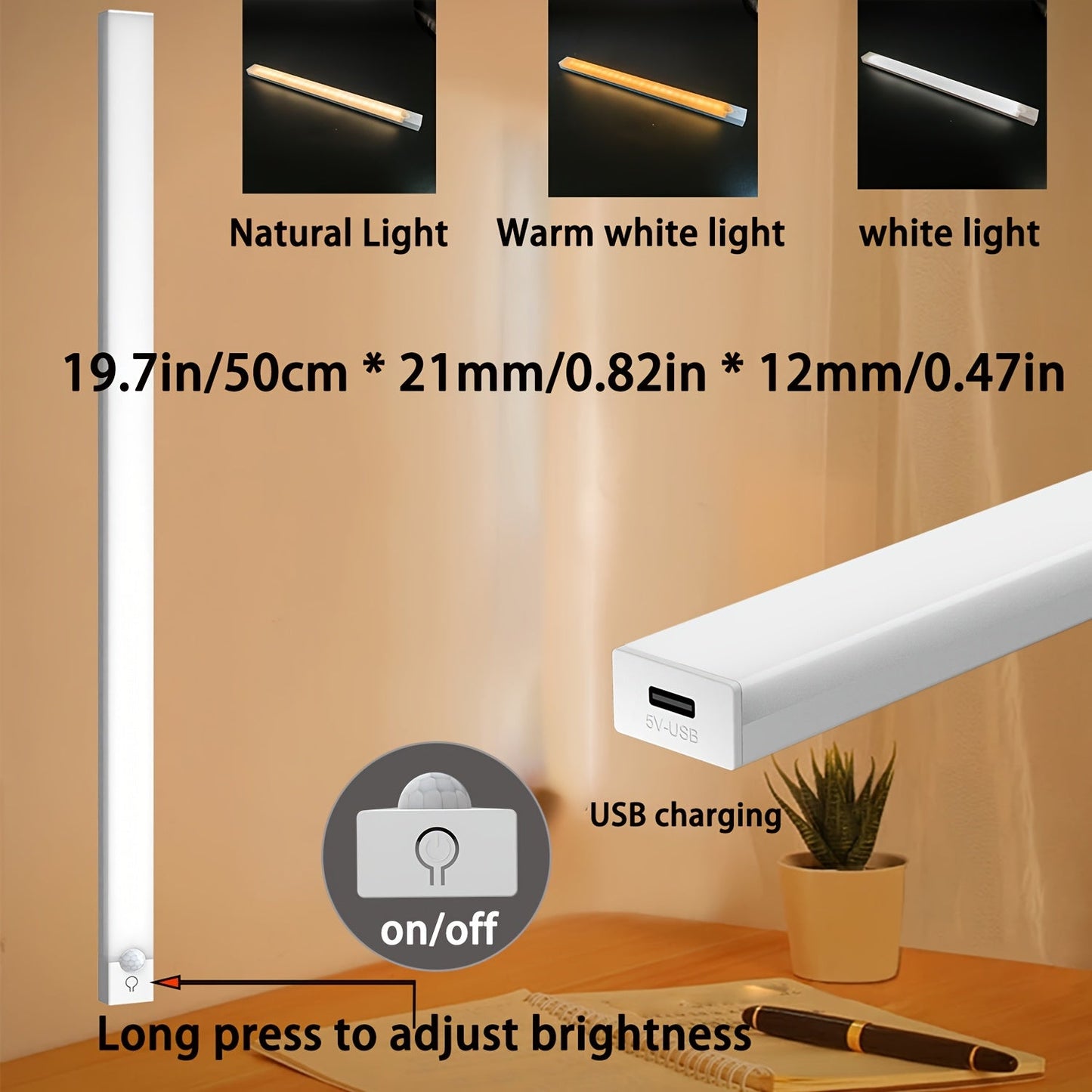 MOTIONLUX - Smart motion sensor LED night light with USB rechargeable battery and adjustable brightness