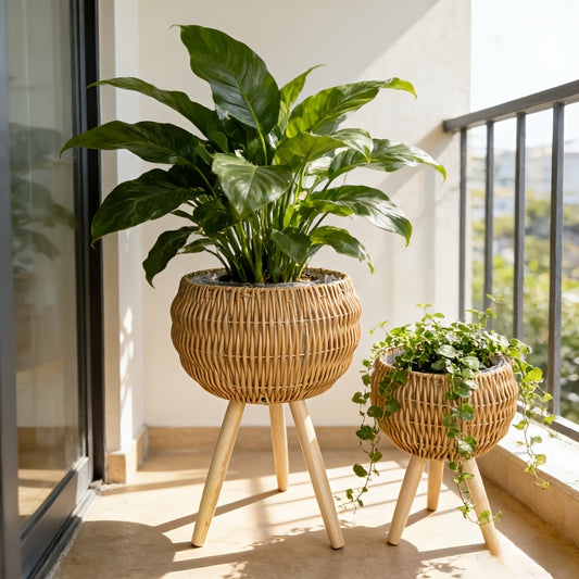 RATTANLUX – Boho Basket Planter Set for Indoor Greenery Styling