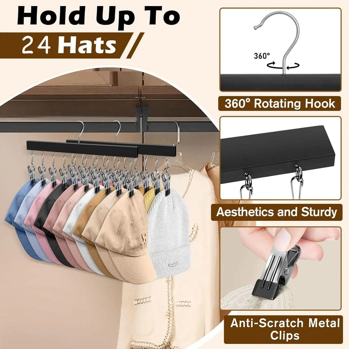 HATCLIP – Hutorganizer mit 12 Clips für einfachen Zugriff auf Ihre Sammlung