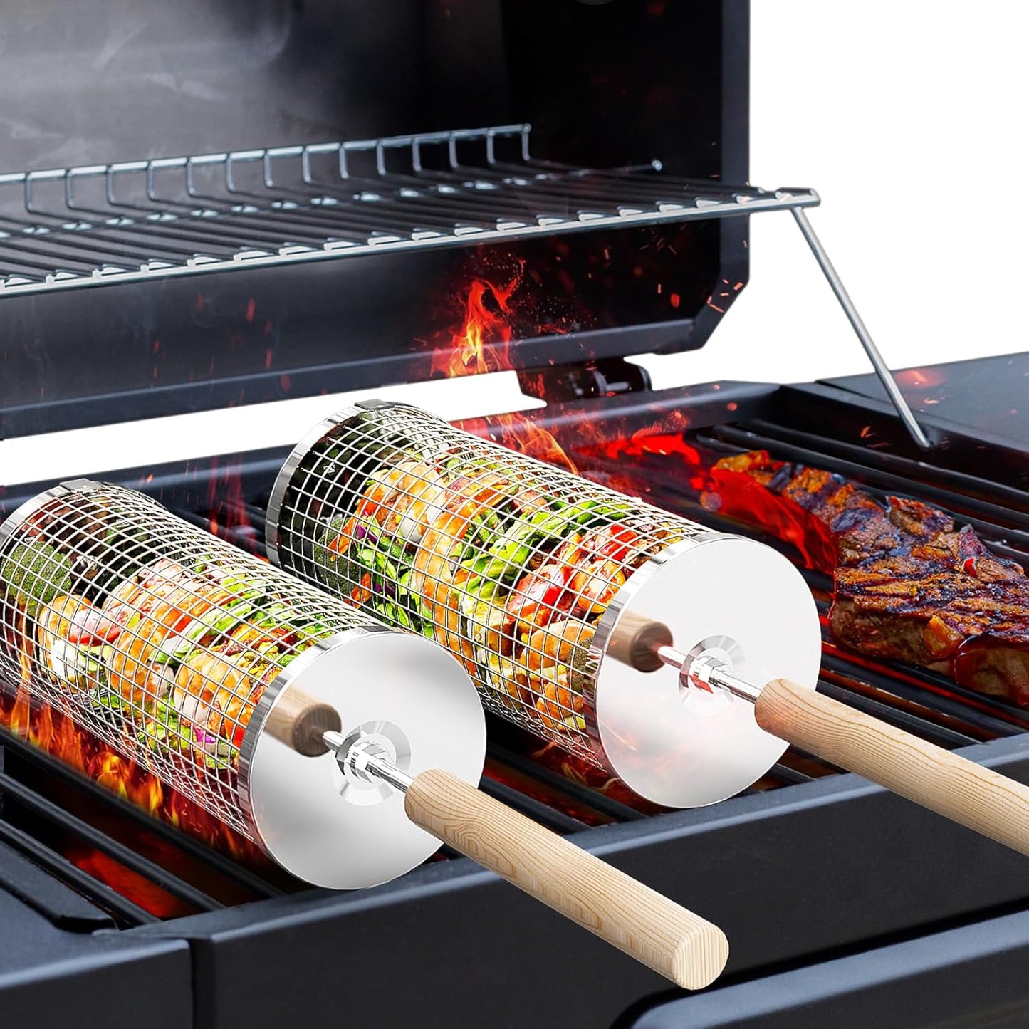 SIZZLEFLOW – BBQ Grill Basket for Smooth Flipping & Cooking Control