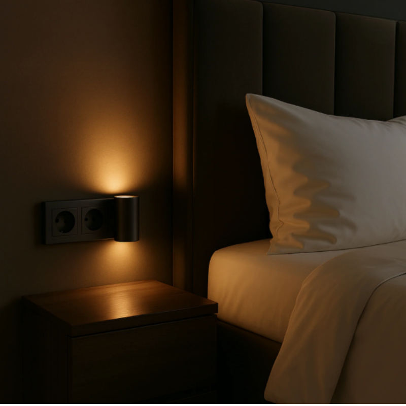AUTOGLOAM – Candeeiro de parede com ficha e sensor automático para uma suave iluminação noturna