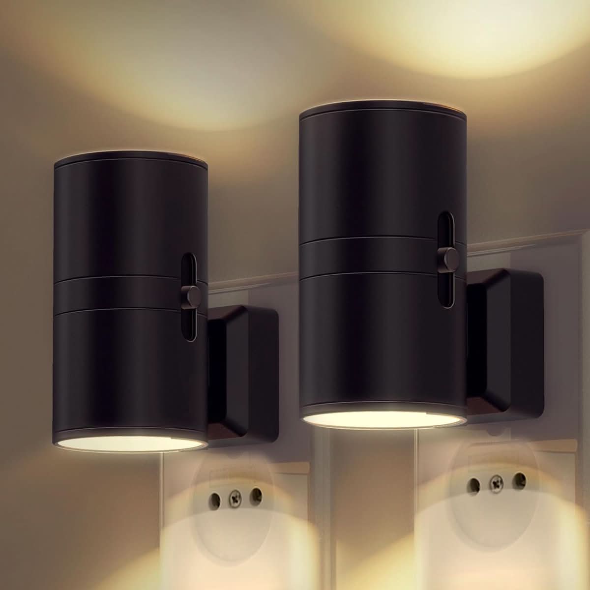 AUTOGLOAM – Candeeiro de parede com ficha e sensor automático para uma suave iluminação noturna