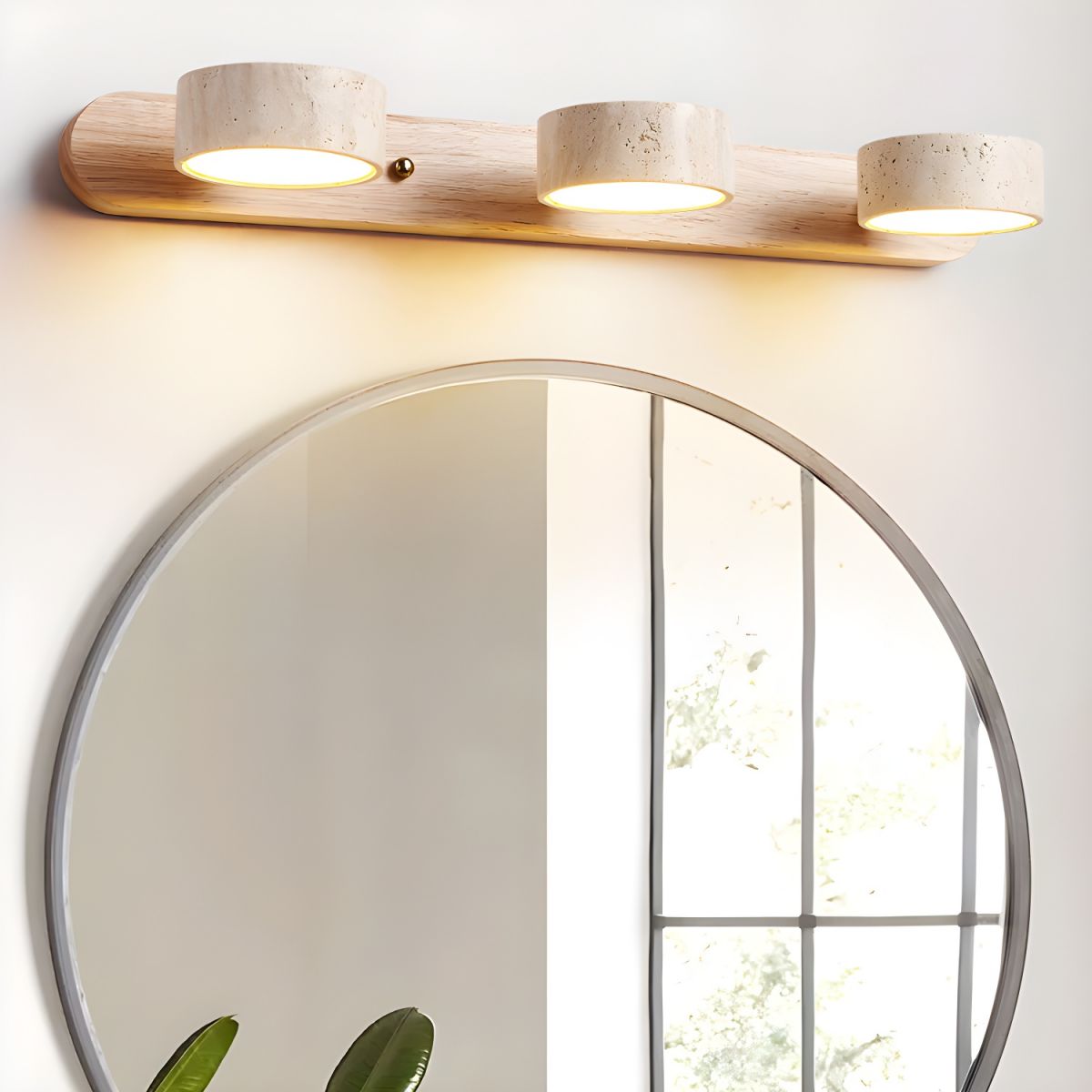 MINERALGLOW - Indoor LED wall light with natural travertine and wood design for warm architectural lighting