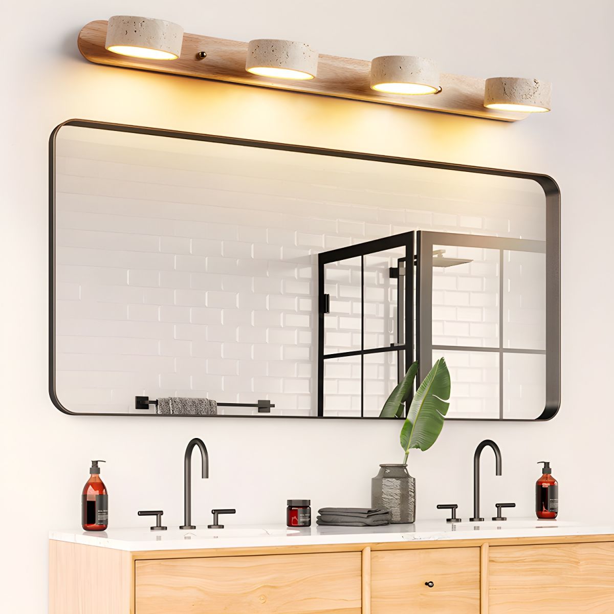 MINERALGLOW - Indoor LED wall light with natural travertine and wood design for warm architectural lighting