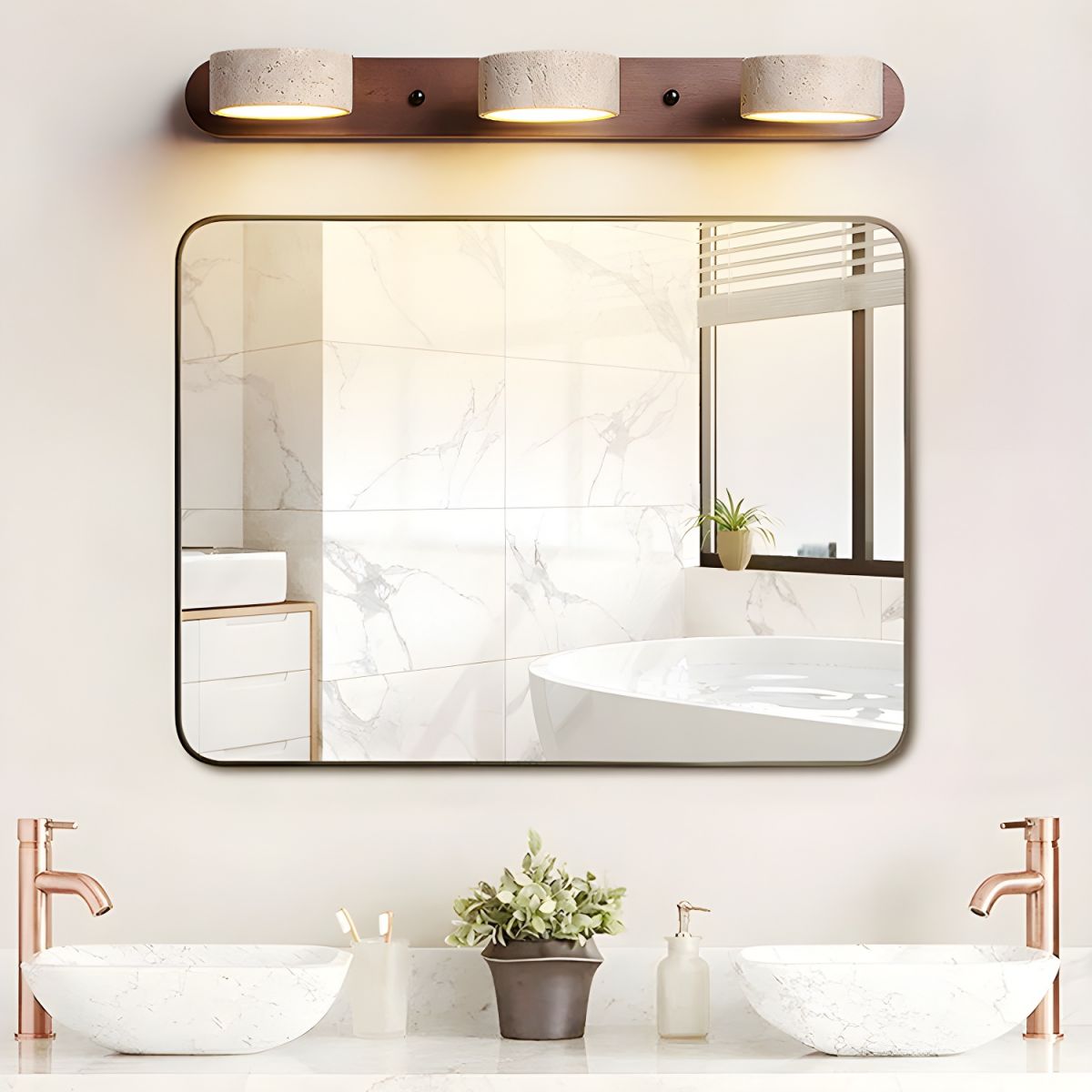 MINERALGLOW - Indoor LED wall light with natural travertine and wood design for warm architectural lighting