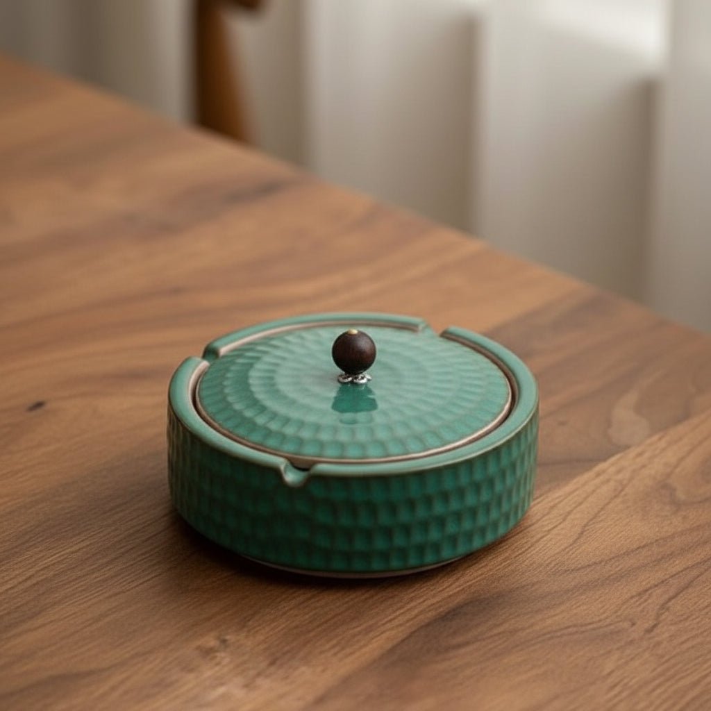 CERAVEX – Minimalist Ashtray with Elegant Wooden Lid
