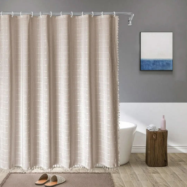 BOHOVEX – Boho-Duschvorhang mit Quasten und wasserdichtem Design