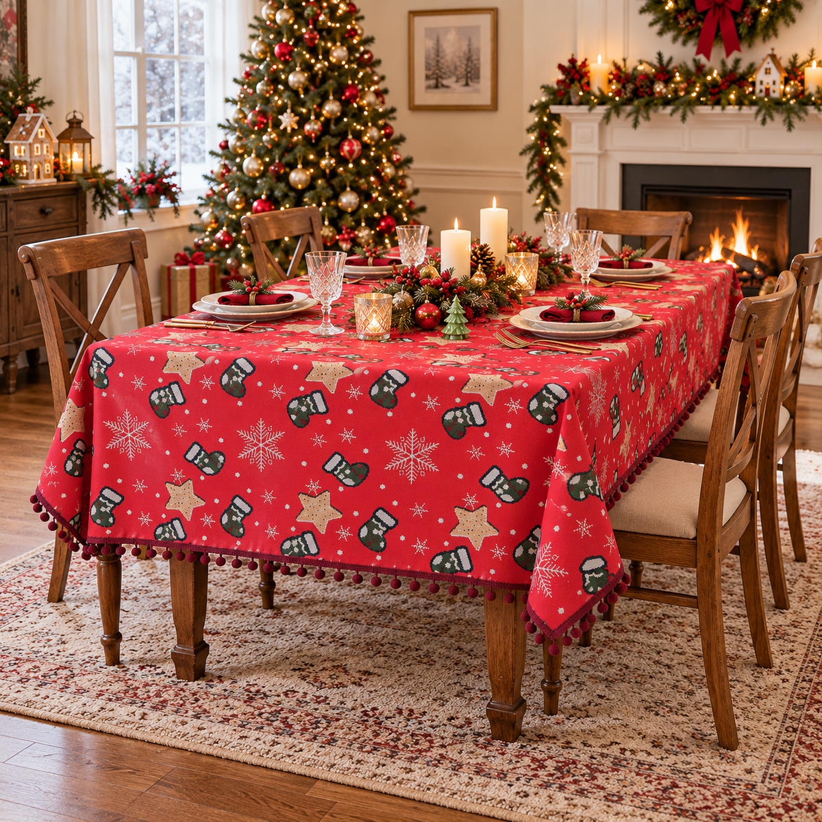 NOELMIRA – Star Pattern Christmas Tablecloth for Holiday Dining