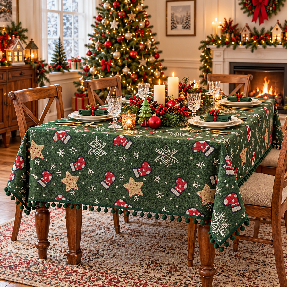 NOELMIRA – Star Pattern Christmas Tablecloth for Holiday Dining