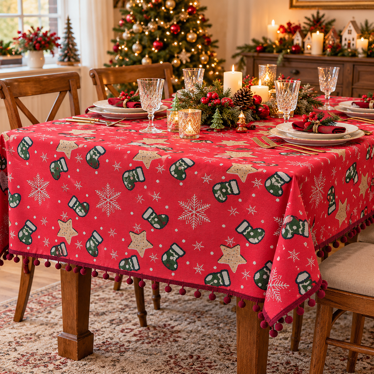 NOELMIRA – Star Pattern Christmas Tablecloth for Holiday Dining