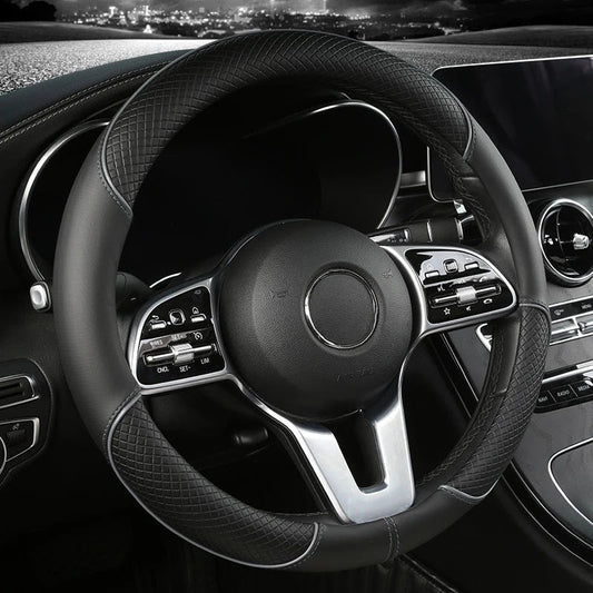 LUXSTEER – Premium Steering Wheel Cover – Diamond-textured faux leather grip cover for enhanced comfort, control, and stylish interior upgrade
