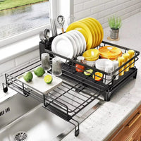 DISHSHIELD - Large dish drying rack with integrated drip tray for organized and dry kitchen countertops
