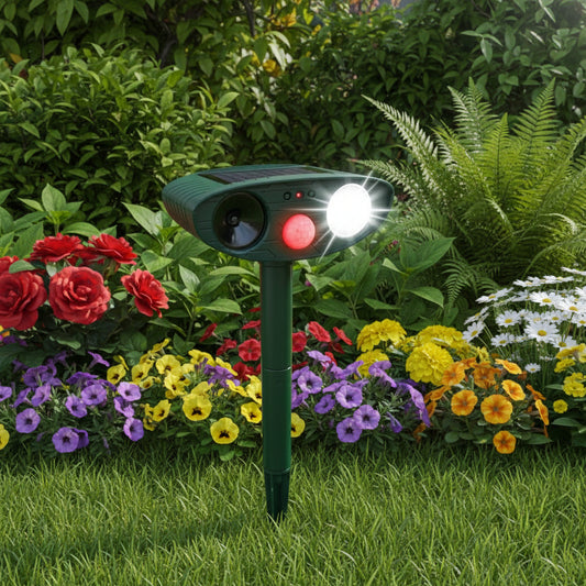 WILDDEFENSE - Motion activated solar ultrasonic deer repeller system for outdoor garden protection