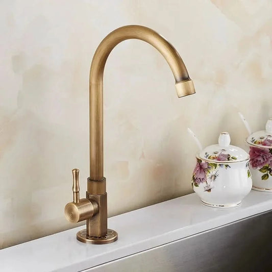 Elegant Antique Brass Kitchen & Bathroom Faucet with Gooseneck Design 0