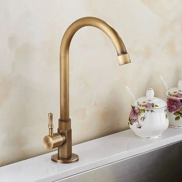 BRONZELUX – Elegant Antique Brass Kitchen & Bathroom Faucet with Gooseneck Design