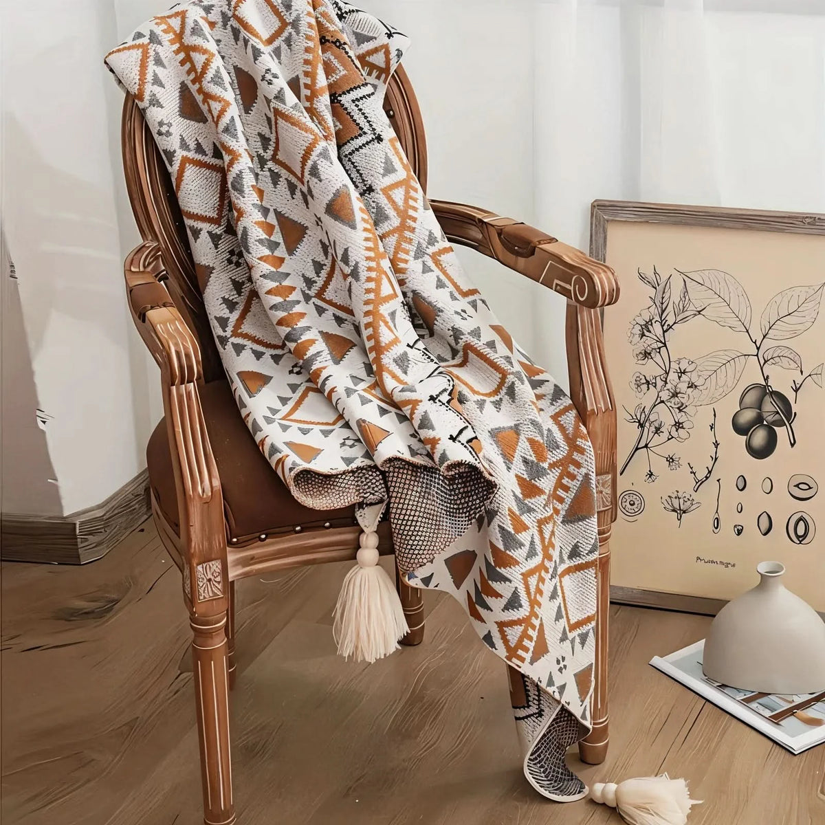 FRINGELLE – Geometric Fringe Blanket for Cozy Decorative Flair