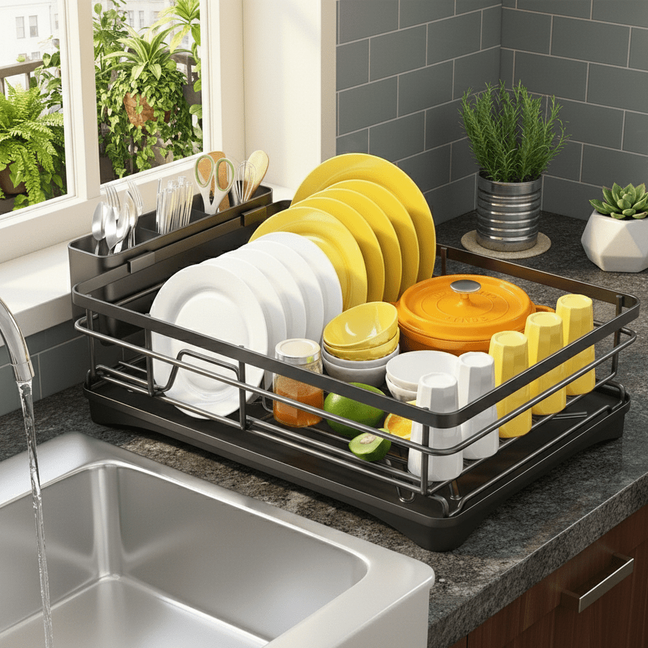 FLOWVA – Dish Drying Organizer with Practical Drip Tray Design