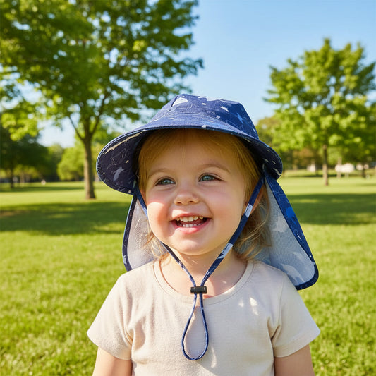 Kids Summer Bucket Hat with Shawl - Quick Dry Cartoon Sun Cap for Ages 1-3 0