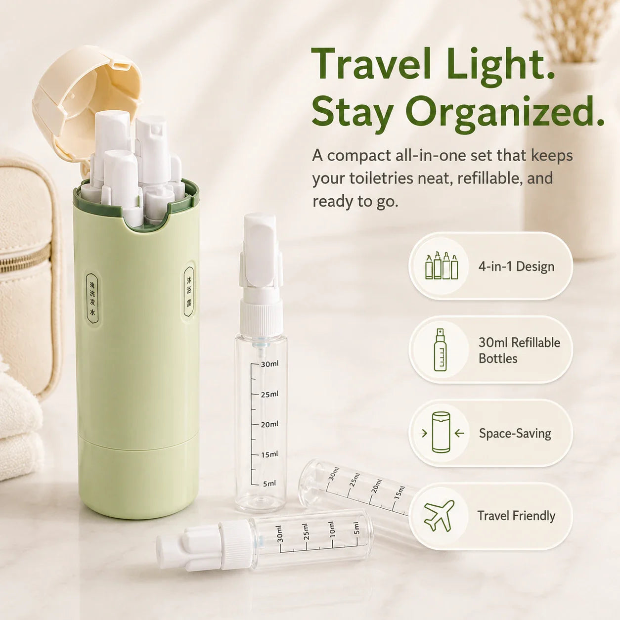 POURPOD – 4 in 1 Travel Bottle