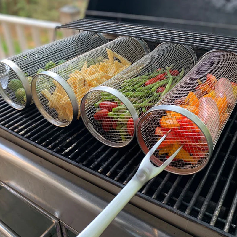 FLAMECAGE - 360° rotating stainless steel grill basket for even BBQ cooking