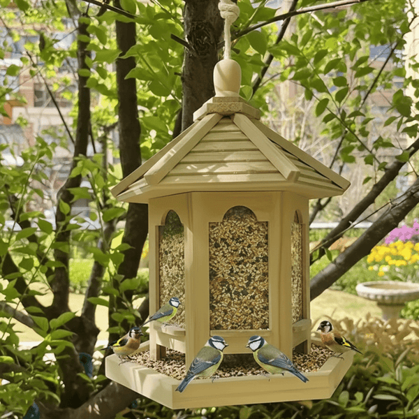BIRDHAVEN - Rustic Wooden Bird Feeder with Water System