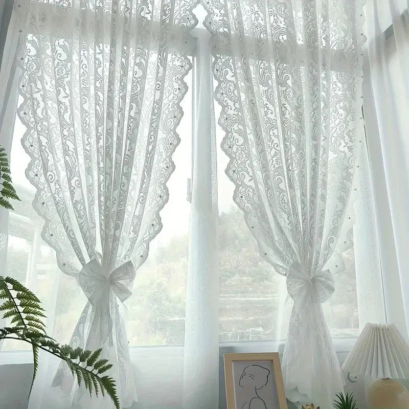 CHÂTELACE - French country lace curtain with elegant beaded phoenix tail detail