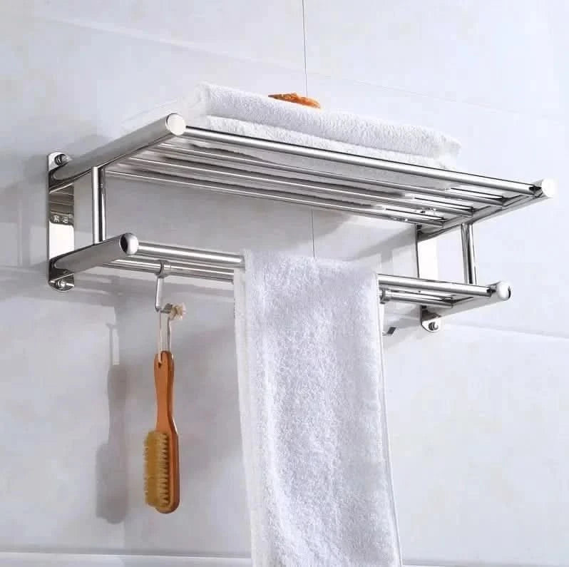 RAILESSA – Space-Saving Towel Rack with Shelf & Hooks for Smart Storage